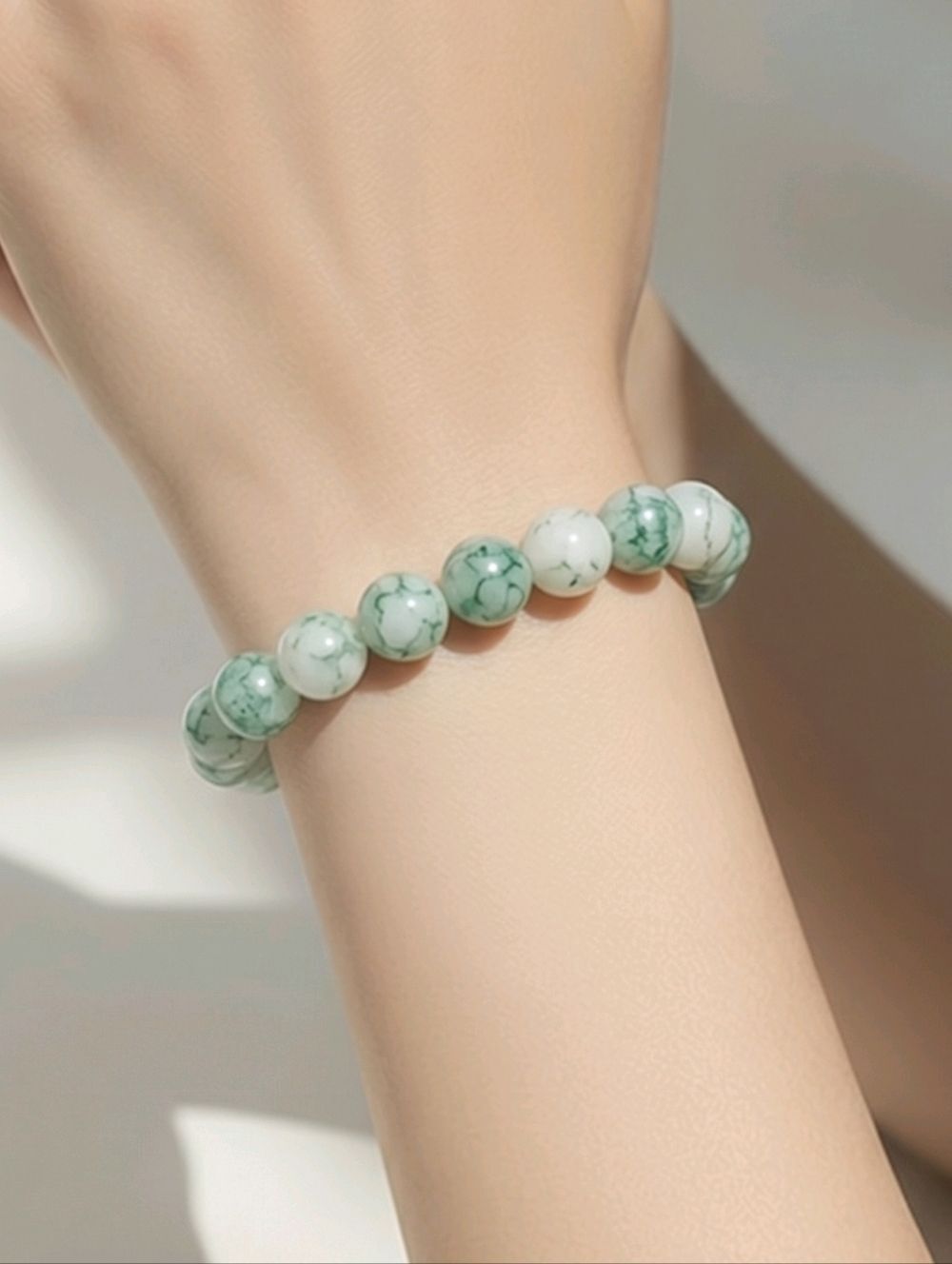 Mint Green White Beaded Bracelet Howlite Style Spa Calm Energy Stretch Bracelet